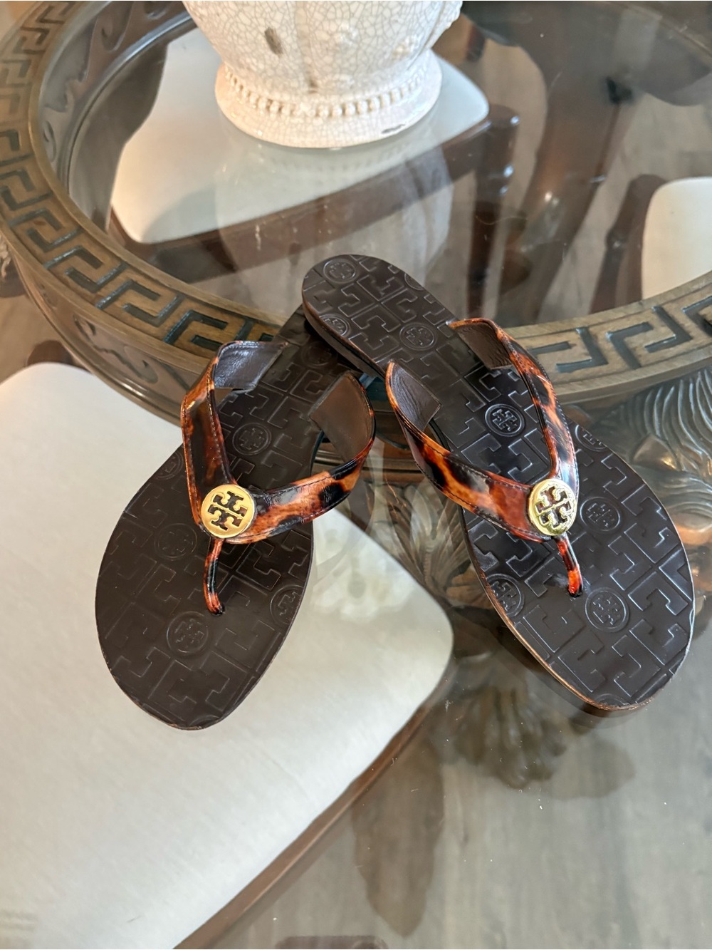 🤎🤎TORY BURCH LEATHER LEOPARD PRINT THONG SANDALS!🤎🤎